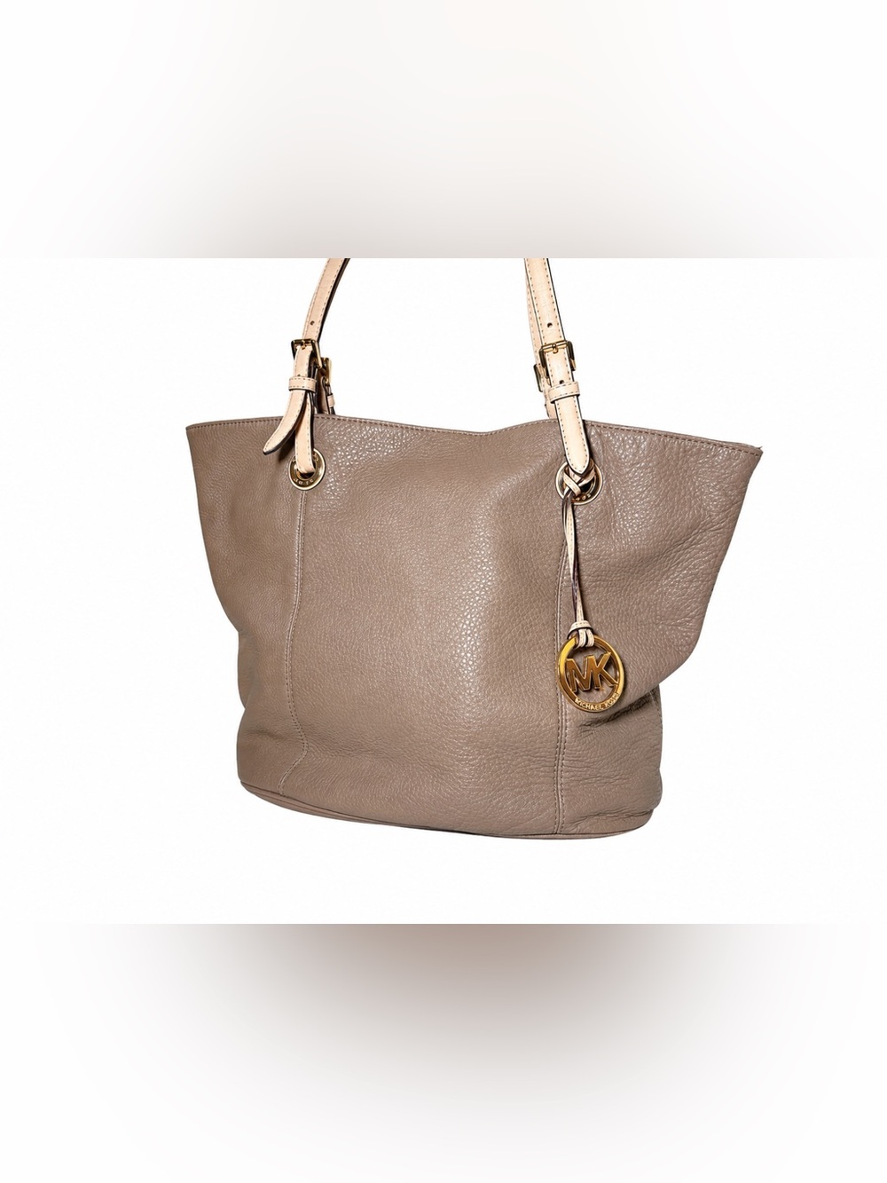 Michael Kors Jet Set Tote Taupe Pebbled Leather Large Shoulder Bag Gold MK - Picture 12 of 12